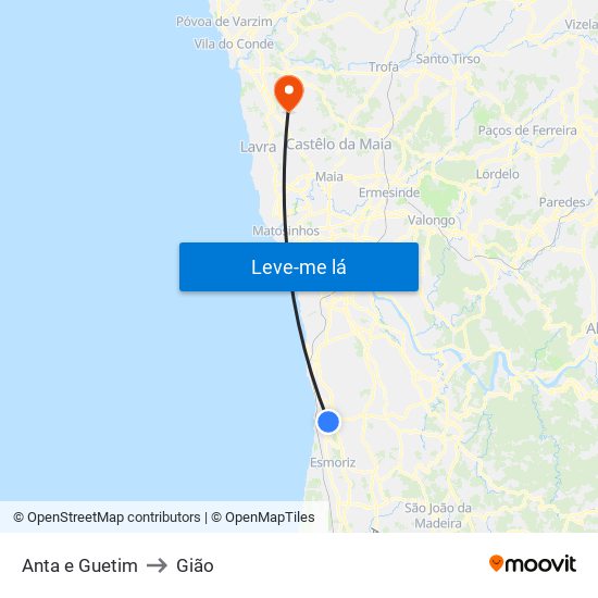 Anta e Guetim to Gião map