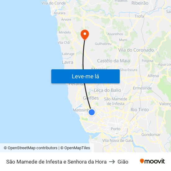 São Mamede de Infesta e Senhora da Hora to Gião map