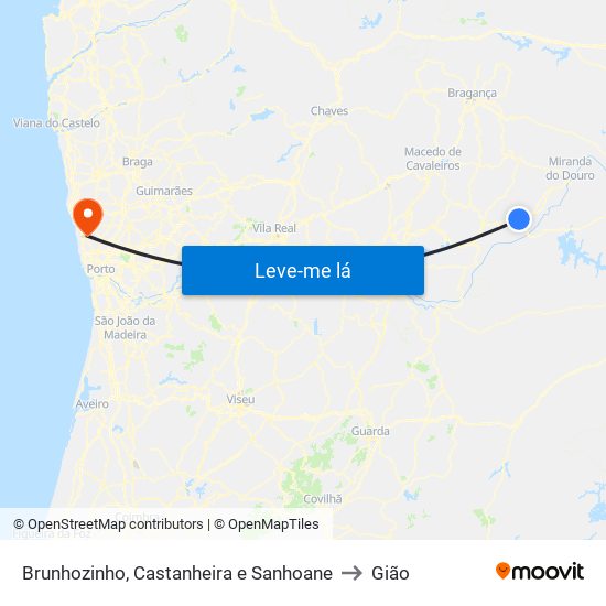 Brunhozinho, Castanheira e Sanhoane to Gião map