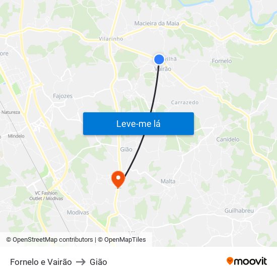 Fornelo e Vairão to Gião map