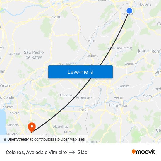 Celeirós, Aveleda e Vimieiro to Gião map