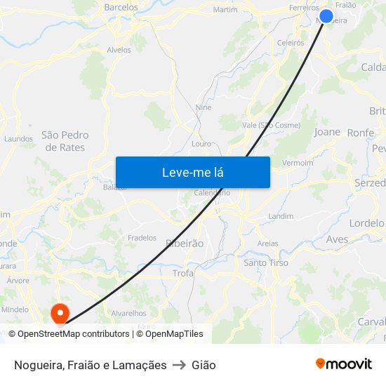 Nogueira, Fraião e Lamaçães to Gião map