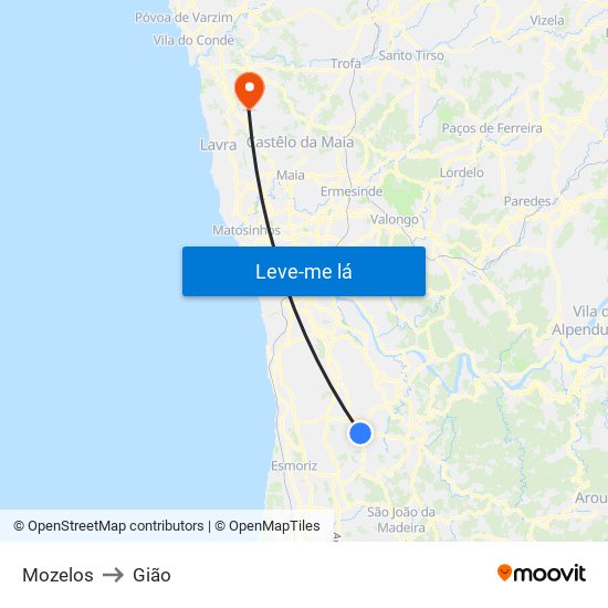 Mozelos to Gião map