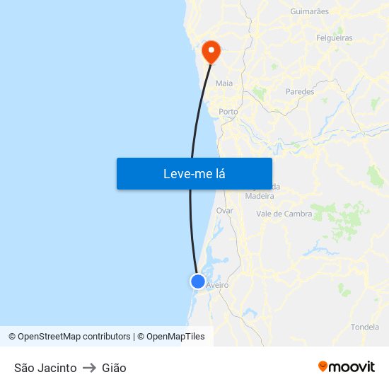 São Jacinto to Gião map