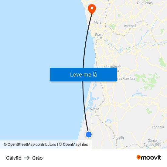 Calvão to Gião map