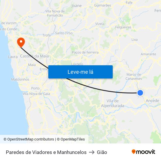Paredes de Viadores e Manhuncelos to Gião map