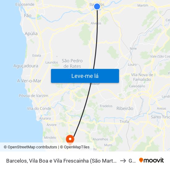 Barcelos, Vila Boa e Vila Frescainha (São Martinho e São Pedro) to Gião map