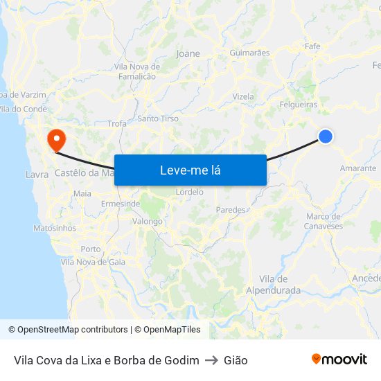 Vila Cova da Lixa e Borba de Godim to Gião map