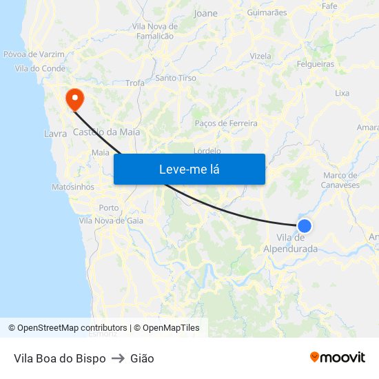 Vila Boa do Bispo to Gião map