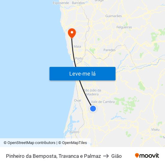 Pinheiro da Bemposta, Travanca e Palmaz to Gião map