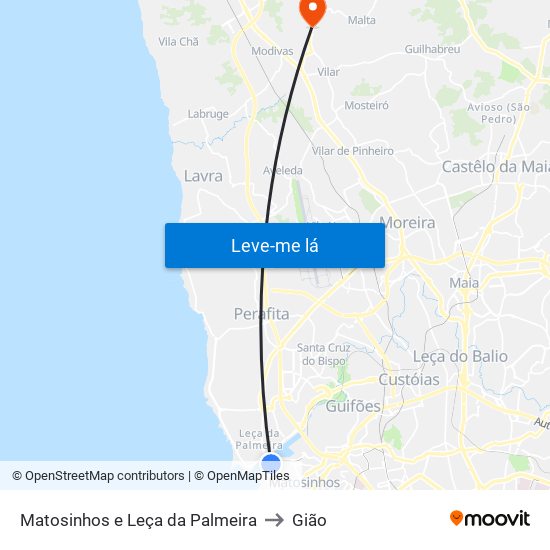 Matosinhos e Leça da Palmeira to Gião map