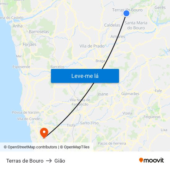 Terras de Bouro to Gião map