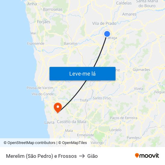 Merelim (São Pedro) e Frossos to Gião map