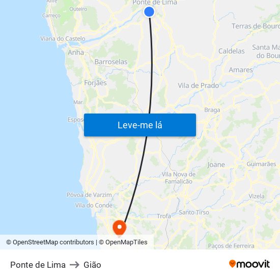 Ponte de Lima to Gião map