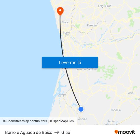 Barrô e Aguada de Baixo to Gião map