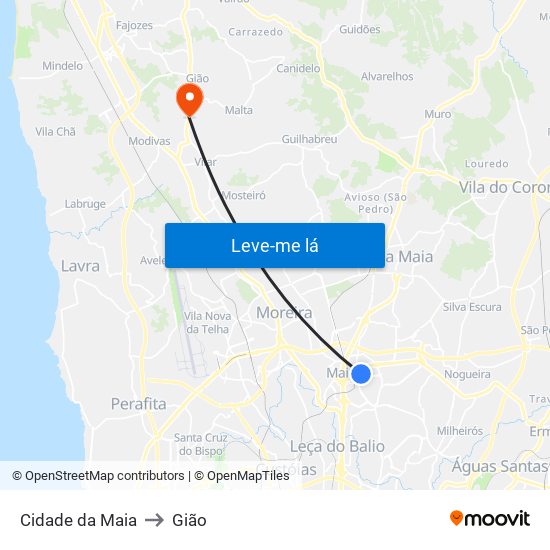 Cidade da Maia to Gião map