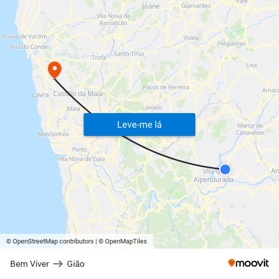 Bem Viver to Gião map