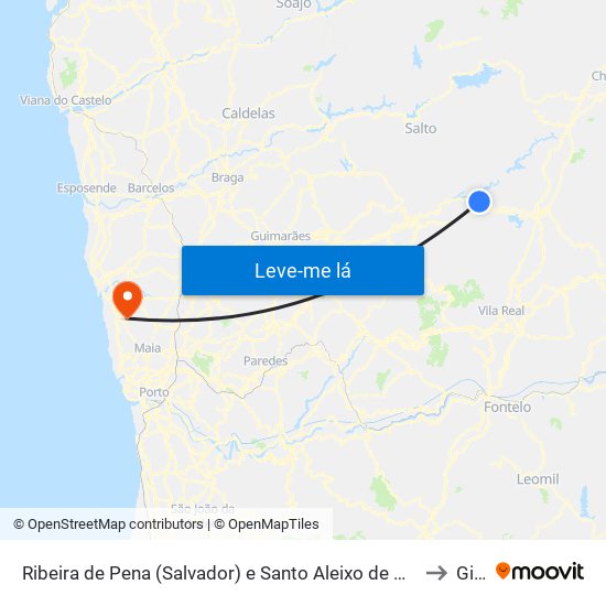 Ribeira de Pena (Salvador) e Santo Aleixo de Além-Tâmega to Gião map