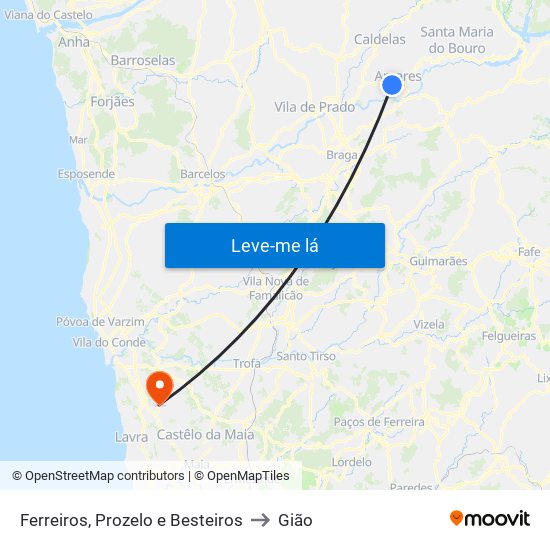 Ferreiros, Prozelo e Besteiros to Gião map
