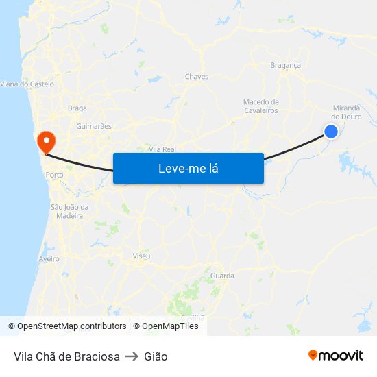Vila Chã de Braciosa to Gião map