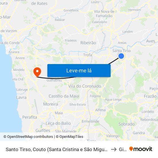 Santo Tirso, Couto (Santa Cristina e São Miguel) e Burgães to Gião map