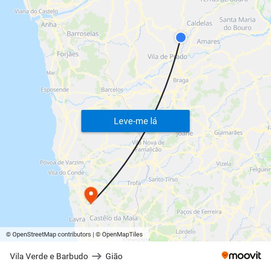 Vila Verde e Barbudo to Gião map