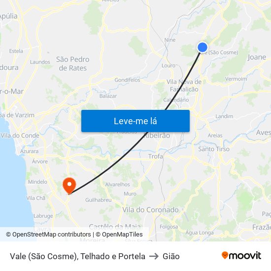 Vale (São Cosme), Telhado e Portela to Gião map