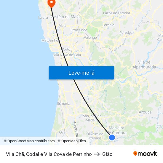 Vila Chã, Codal e Vila Cova de Perrinho to Gião map