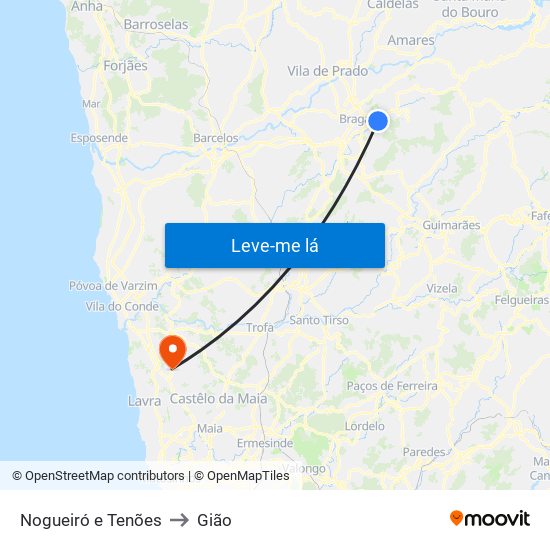 Nogueiró e Tenões to Gião map