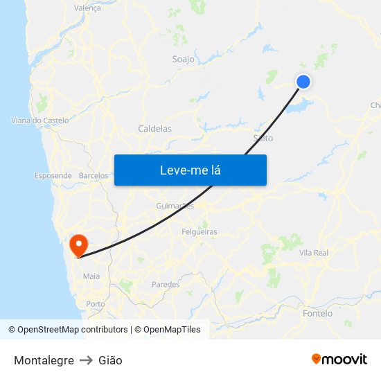 Montalegre to Gião map