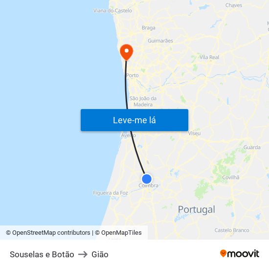 Souselas e Botão to Gião map