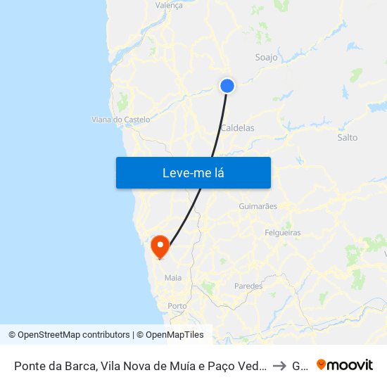 Ponte da Barca, Vila Nova de Muía e Paço Vedro de Magalhães to Gião map