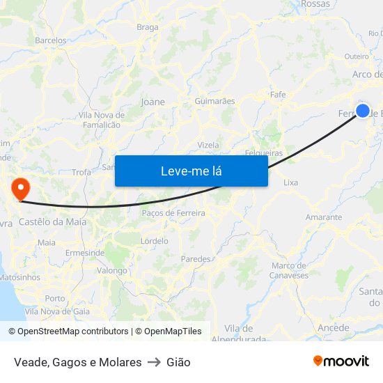 Veade, Gagos e Molares to Gião map