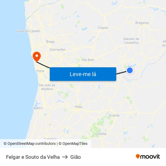 Felgar e Souto da Velha to Gião map