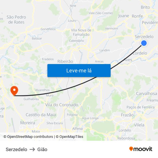 Serzedelo to Gião map