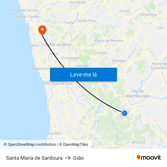 Santa Maria de Sardoura to Gião map