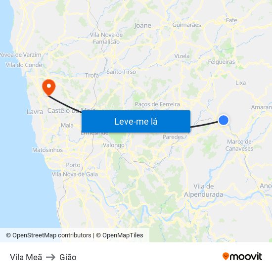 Vila Meã to Gião map
