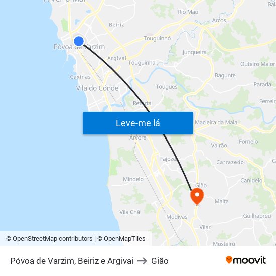 Póvoa de Varzim, Beiriz e Argivai to Gião map