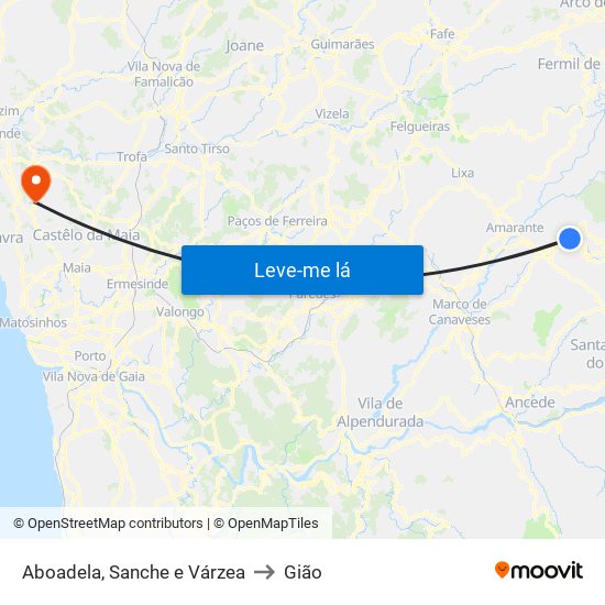 Aboadela, Sanche e Várzea to Gião map