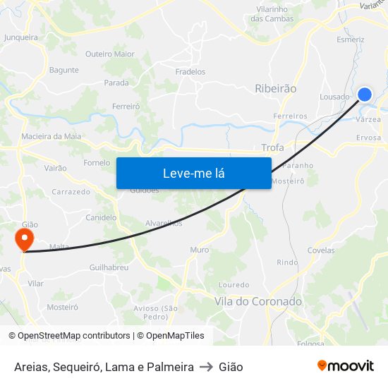 Areias, Sequeiró, Lama e Palmeira to Gião map