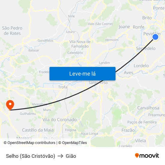 Selho (São Cristóvão) to Gião map