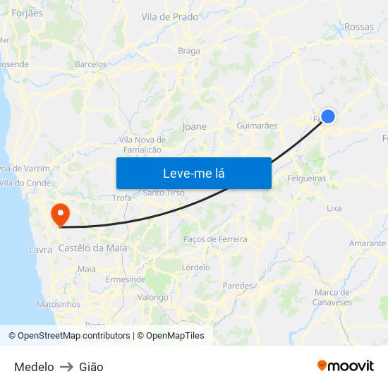 Medelo to Gião map