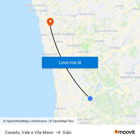 Canedo, Vale e Vila Maior to Gião map