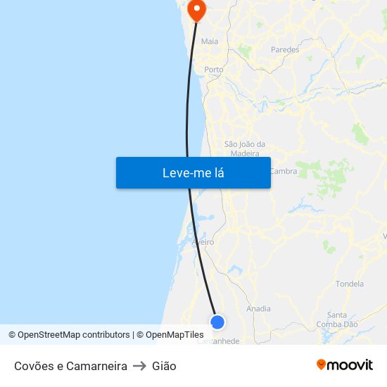 Covões e Camarneira to Gião map