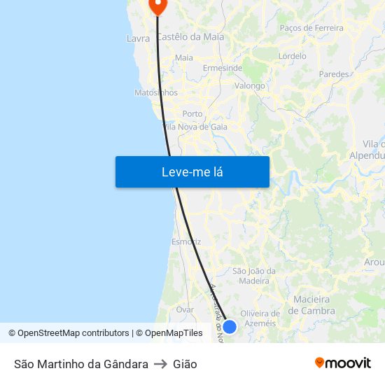 São Martinho da Gândara to Gião map