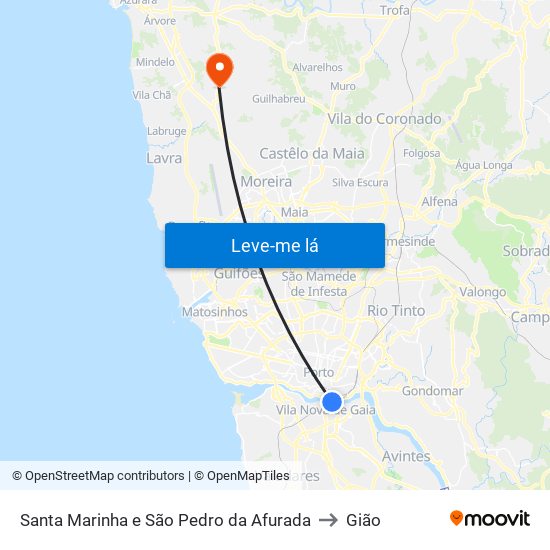Santa Marinha e São Pedro da Afurada to Gião map