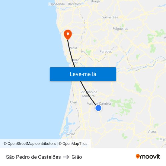 São Pedro de Castelões to Gião map
