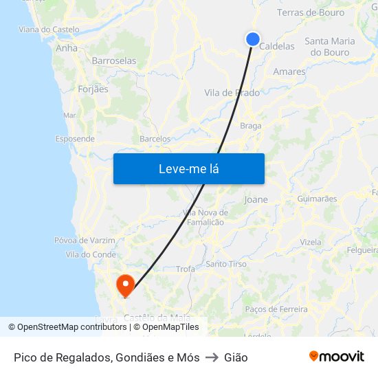 Pico de Regalados, Gondiães e Mós to Gião map