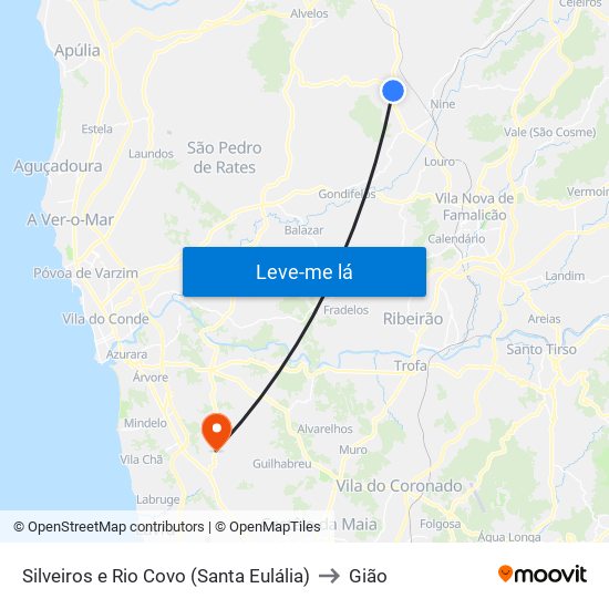 Silveiros e Rio Covo (Santa Eulália) to Gião map