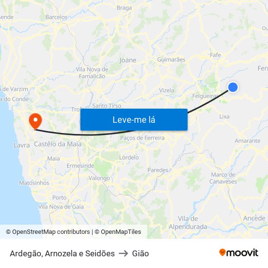 Ardegão, Arnozela e Seidões to Gião map